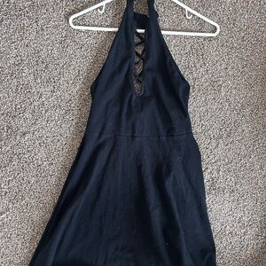 Black Halter Dress with Lace-Up Front